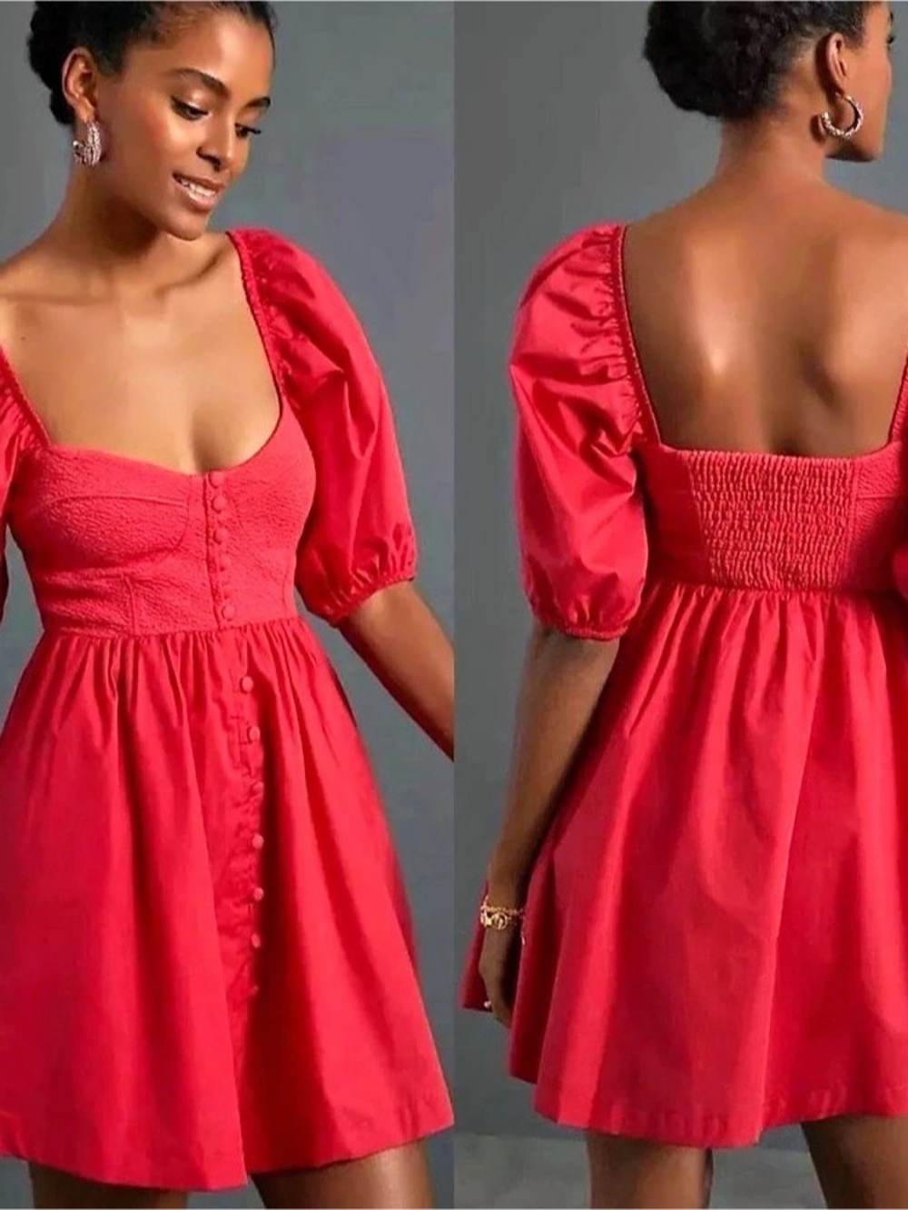 Anthropologie MAEVE Red Sweetheart Puff Sleeve Mini Dress Size M Like New